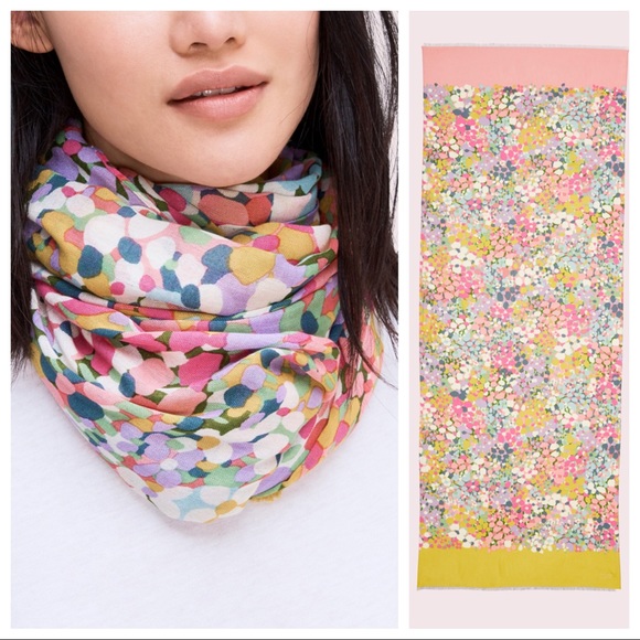 Kate Spade Floral Dot Colorful Oblong Logo Scarf - Picture 10 of 11